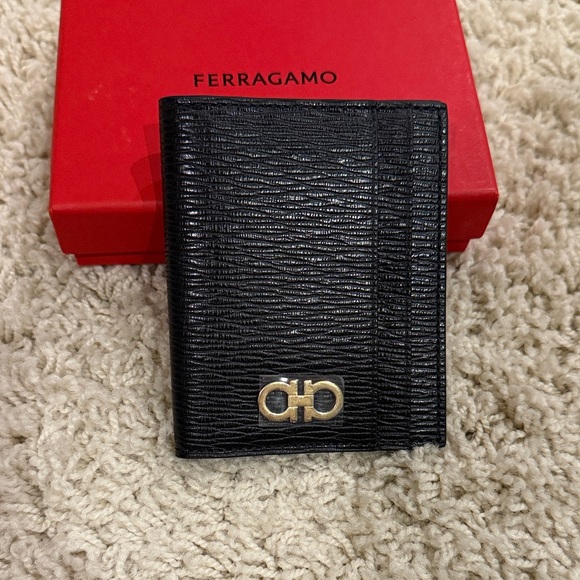 Salvatore Ferragamo Black Textured Card Holder